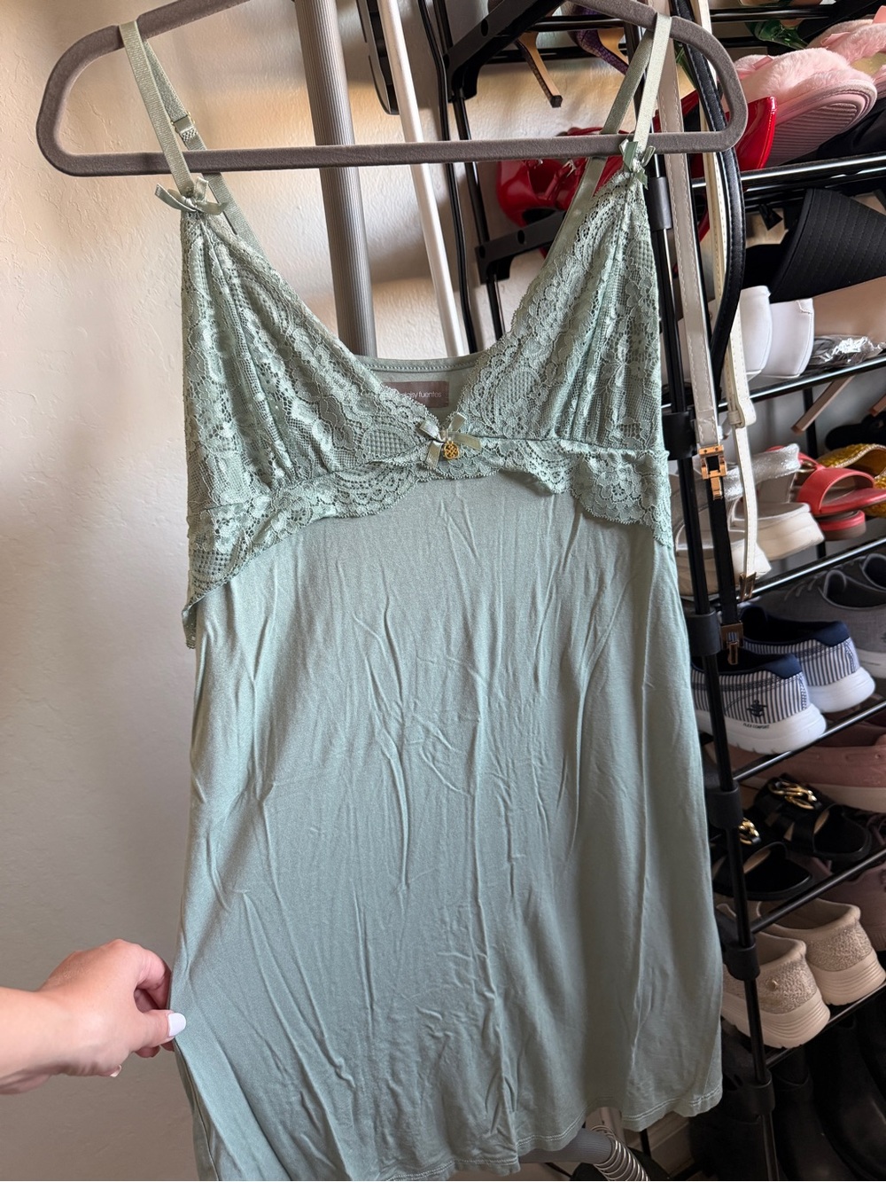 Daisy Fuentes Sage Green Lace-Trim Slip Nightdress
